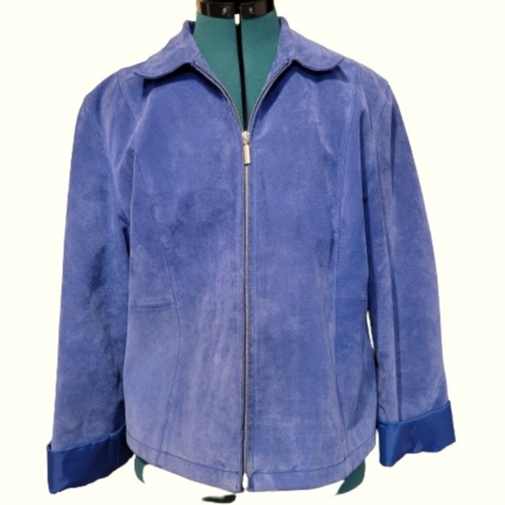 C&E Woman's Blue zip-up genuine suade jacket size XL